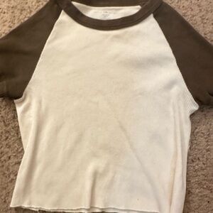 Brandy Melville women ribbed Brown and White Raglan TShirt